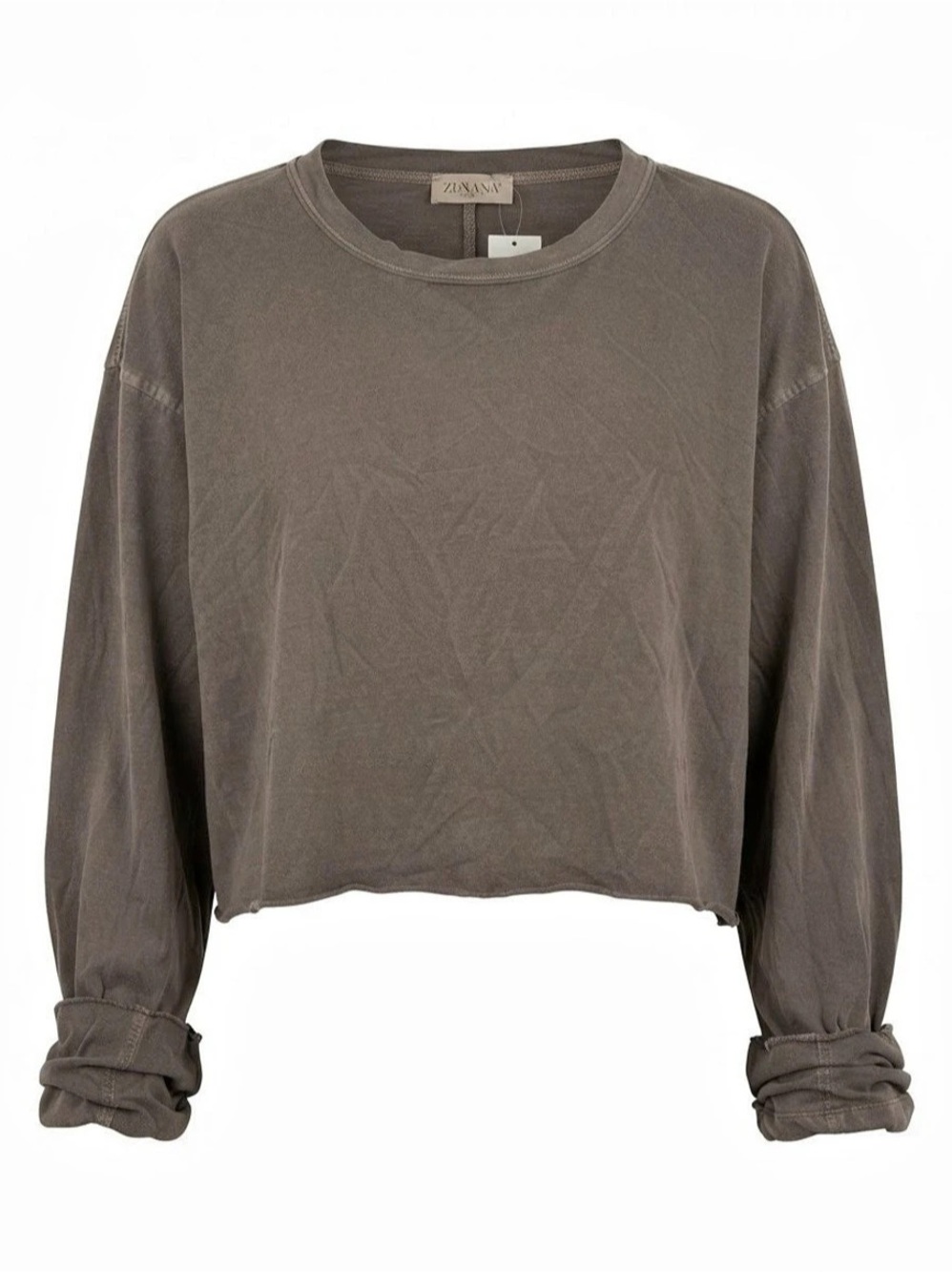 Zenana CTW-3368A3 Cropped Long Sleeve Top in Brown Size Medium